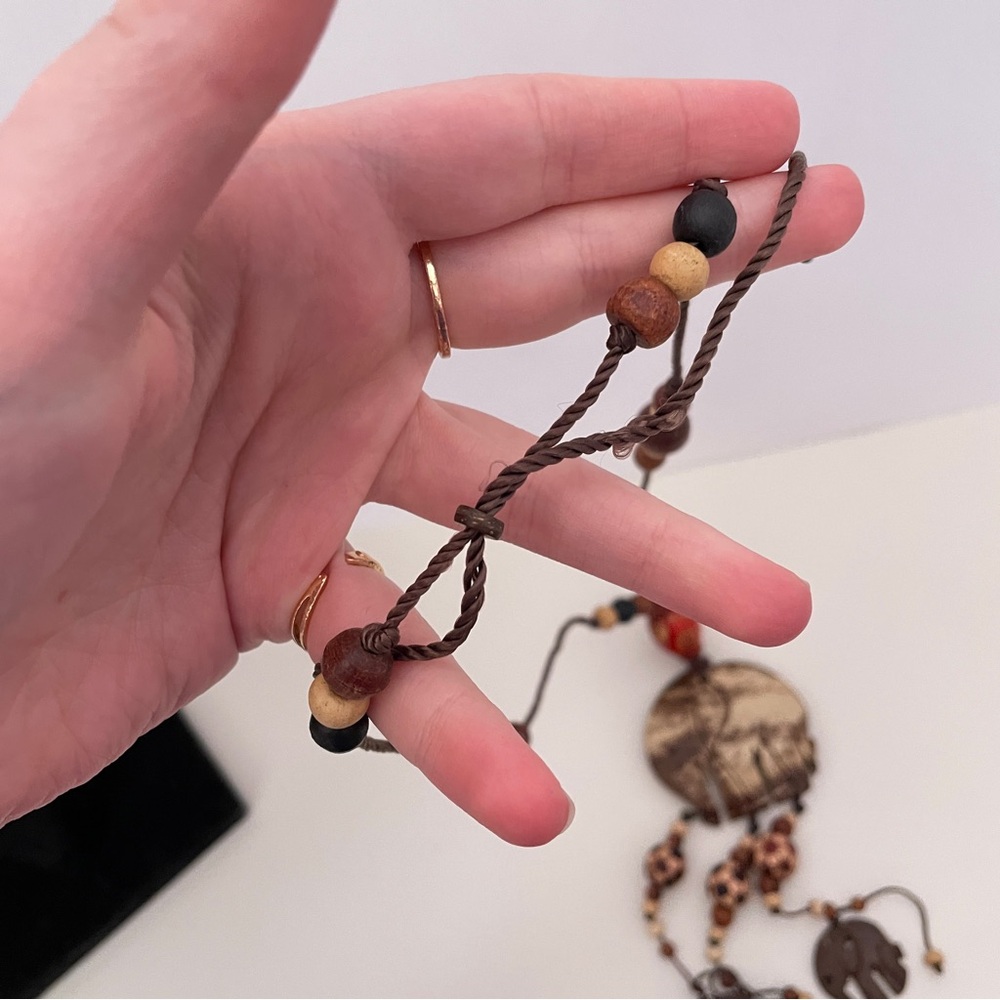 Vintage WOOD African Elephant Summer Boho Festival Maximalist Oversized Necklace - Picture 7 of 10